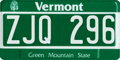 VT license plate ZJQ296