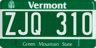 VT license plate ZJQ310