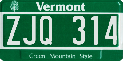 VT license plate ZJQ314