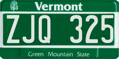 VT license plate ZJQ325