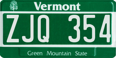VT license plate ZJQ354