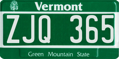 VT license plate ZJQ365