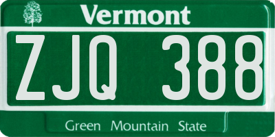 VT license plate ZJQ388