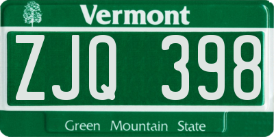 VT license plate ZJQ398