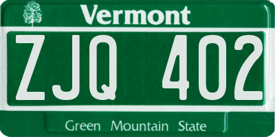 VT license plate ZJQ402