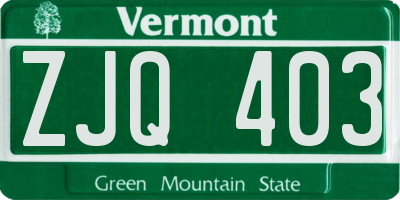 VT license plate ZJQ403