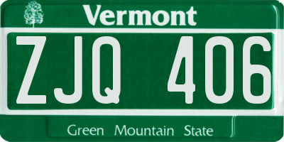 VT license plate ZJQ406