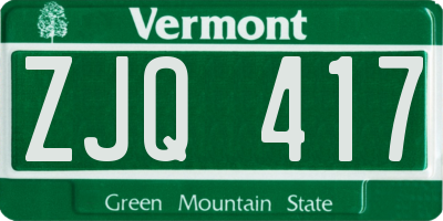 VT license plate ZJQ417