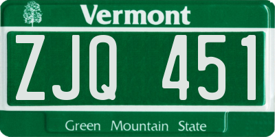 VT license plate ZJQ451