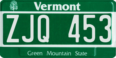 VT license plate ZJQ453
