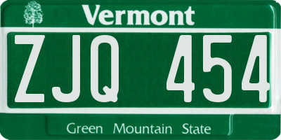 VT license plate ZJQ454
