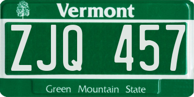 VT license plate ZJQ457