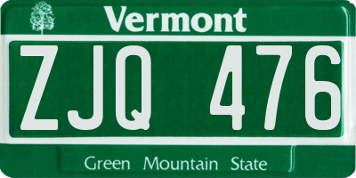 VT license plate ZJQ476