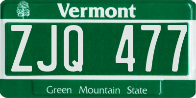 VT license plate ZJQ477