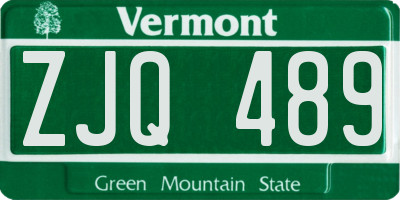 VT license plate ZJQ489