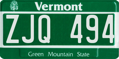 VT license plate ZJQ494