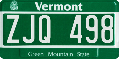 VT license plate ZJQ498