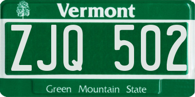 VT license plate ZJQ502