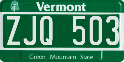 VT license plate ZJQ503