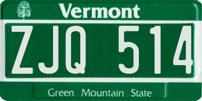 VT license plate ZJQ514
