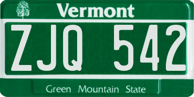 VT license plate ZJQ542