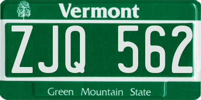 VT license plate ZJQ562