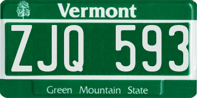 VT license plate ZJQ593