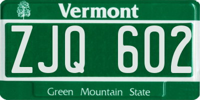 VT license plate ZJQ602