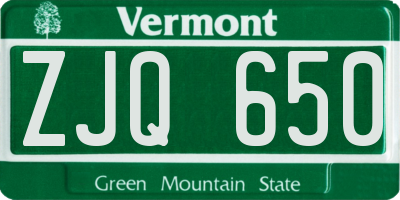 VT license plate ZJQ650