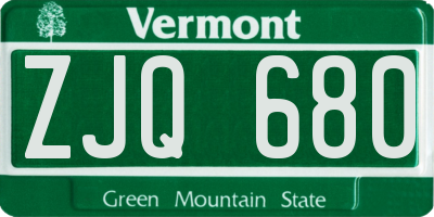 VT license plate ZJQ680