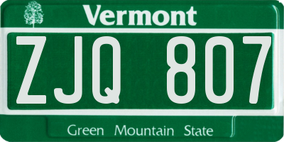 VT license plate ZJQ807