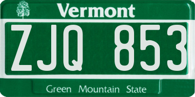 VT license plate ZJQ853