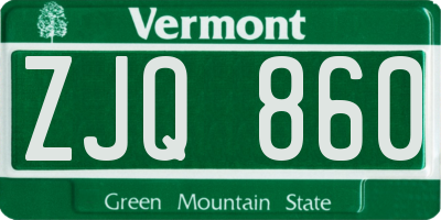 VT license plate ZJQ860
