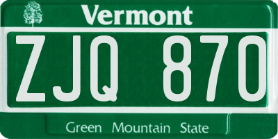 VT license plate ZJQ870