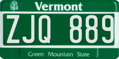 VT license plate ZJQ889