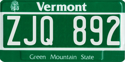 VT license plate ZJQ892