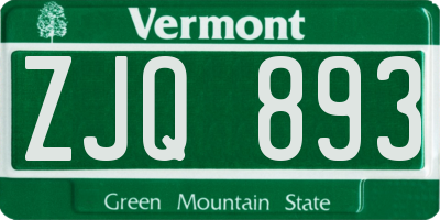 VT license plate ZJQ893