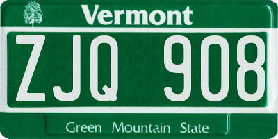 VT license plate ZJQ908