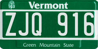 VT license plate ZJQ916