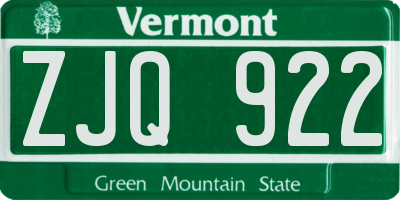 VT license plate ZJQ922