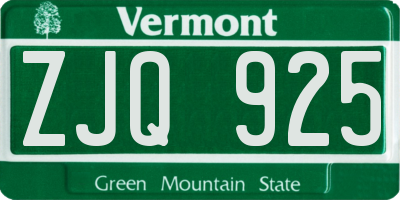 VT license plate ZJQ925
