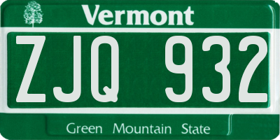 VT license plate ZJQ932