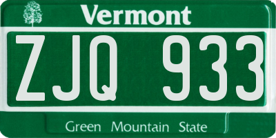 VT license plate ZJQ933