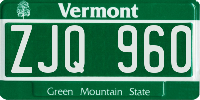 VT license plate ZJQ960