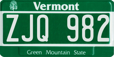 VT license plate ZJQ982