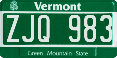 VT license plate ZJQ983