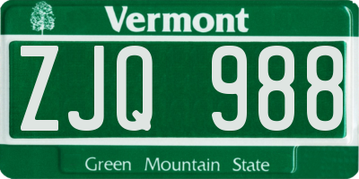 VT license plate ZJQ988