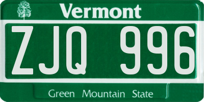 VT license plate ZJQ996