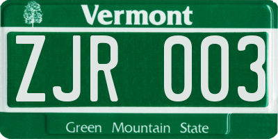 VT license plate ZJR003