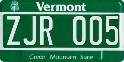 VT license plate ZJR005